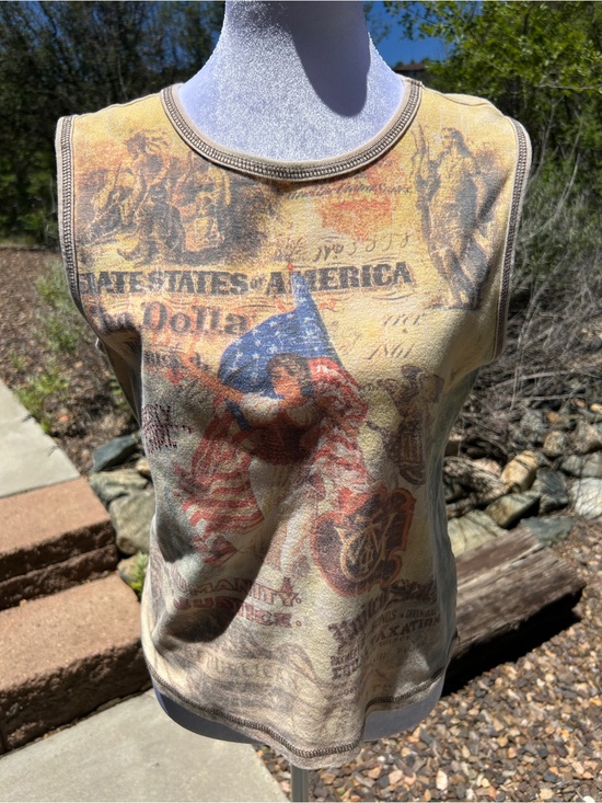 Vintage Tops - Vintage Americana Graphic Tank Top | Patriotic USA Flag Y2K Grunge Medium